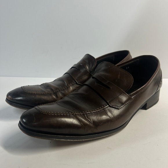 To Boot New York Other - To Boot New York Brown Leather Penny Loafers Mens 11 Made in Italy Brogue Detail